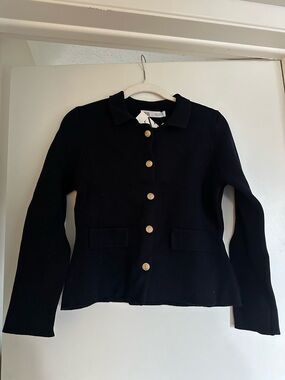 Zara Navy Knit Jacket with Gold Buttons